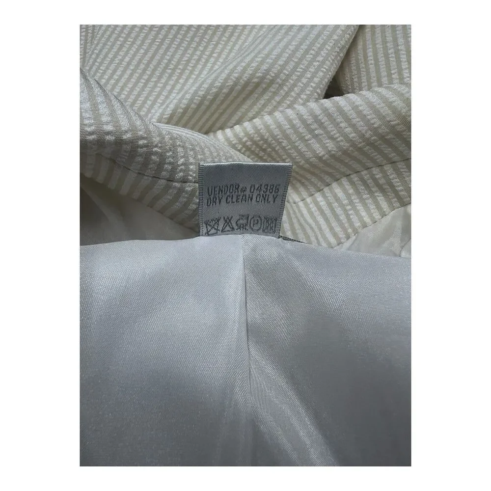 Spiegel Blazer Jacket Womens Size 12 Beige/White‎ Pinstripe Unique Details